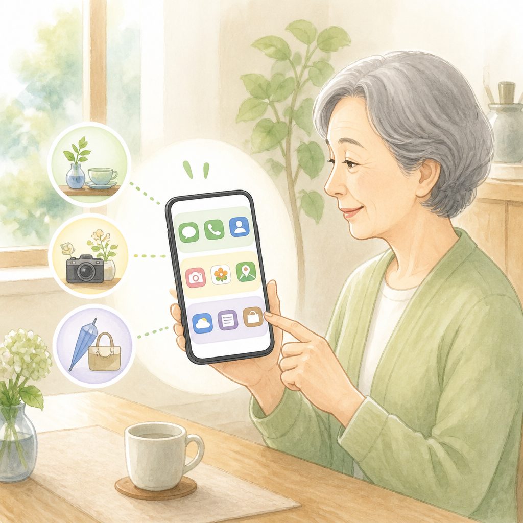 シニアのスマホ整理|アプリは3画面までですっきりのイメージイラスト