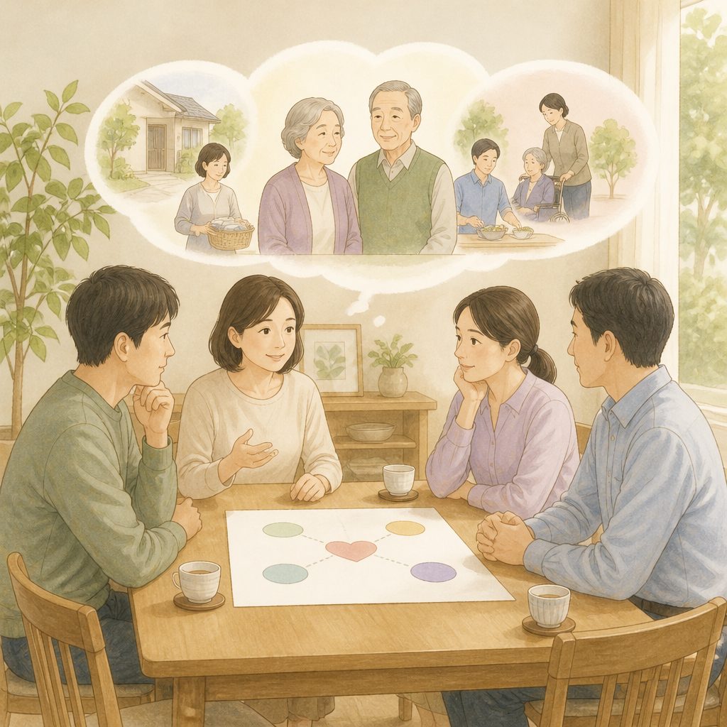 親の介護、きょうだいの分担どう決める？もめない話し合い方のイメージイラスト