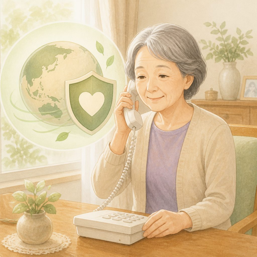 国際電話の利用休止は無料｜親の電話を詐欺から守るのイメージイラスト