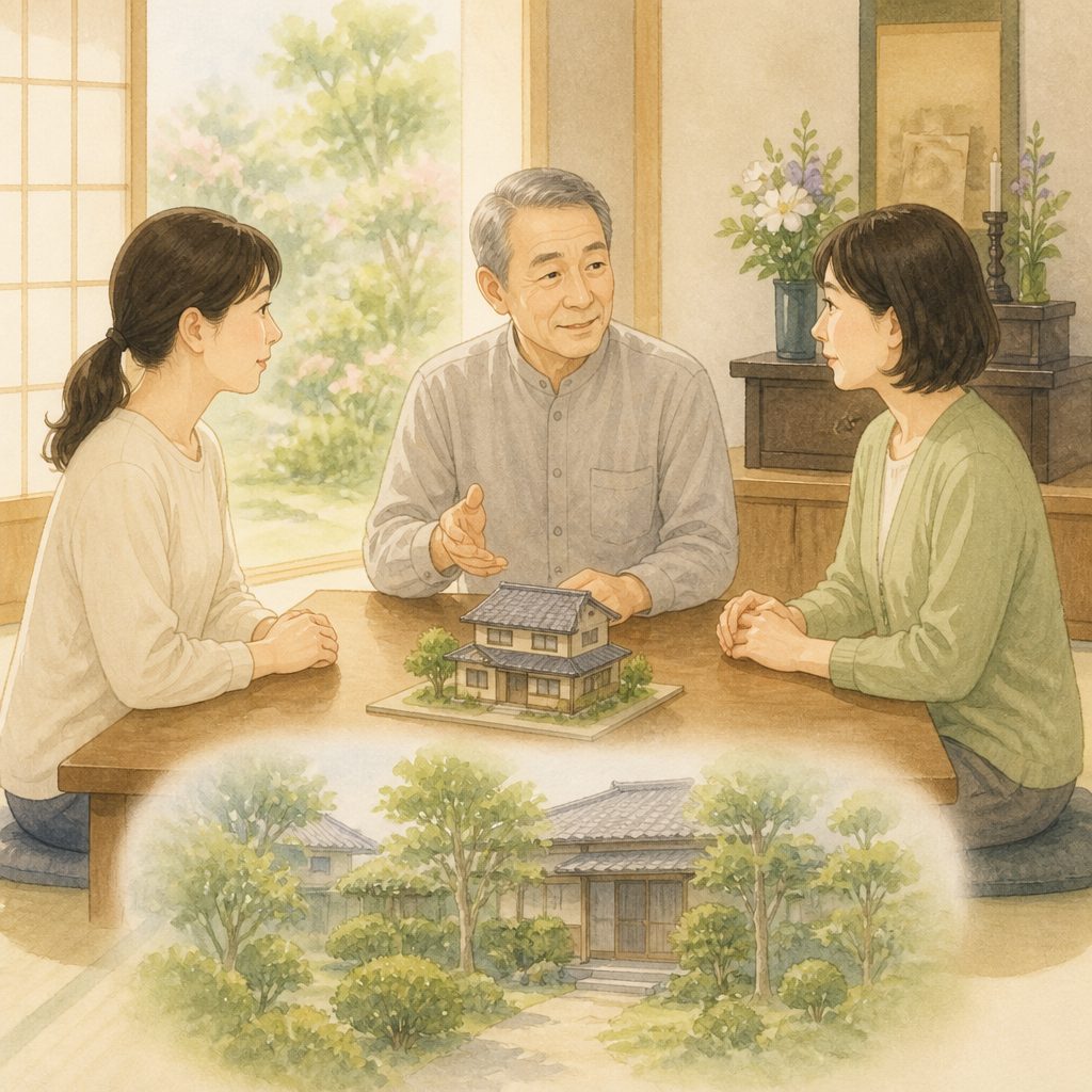 実家はこれからどうする？お盆に親と話す順番のイメージイラスト