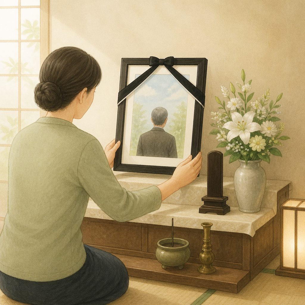 遺影の額はどう選ぶ？サイズと飾る場所の決め方のイメージイラスト