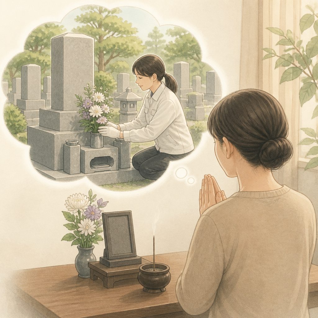 お墓参りに行けないとき|代行という選択肢のイメージイラスト
