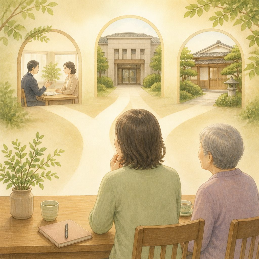 認知症の親のお金、相談窓口はどこ？3つの入口のイメージイラスト