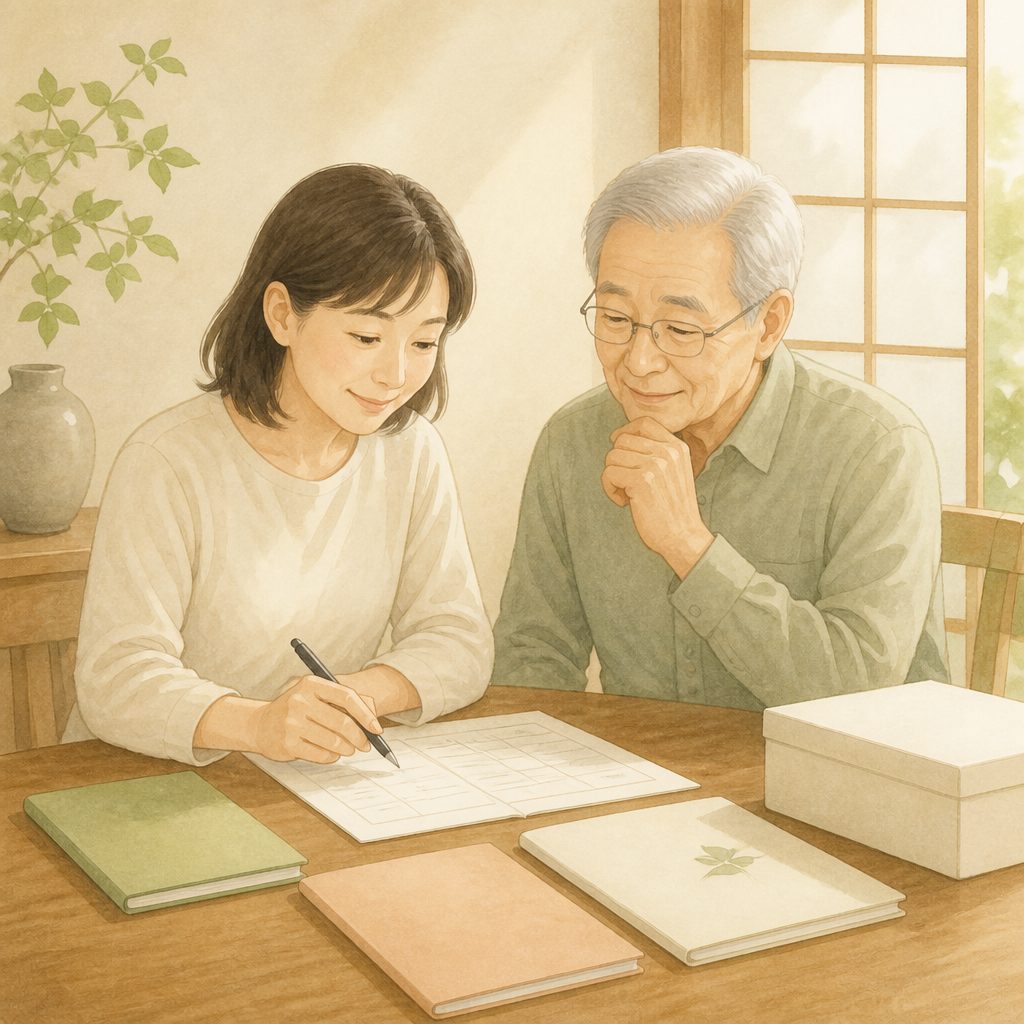敬老の日、親と15分でできる終活の下準備3つのイメージイラスト